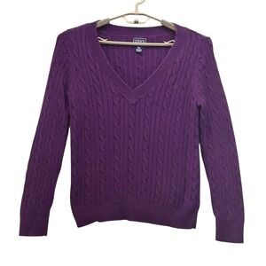 Chaps Cable Knit Sweater Large Purple‎ Preppy
